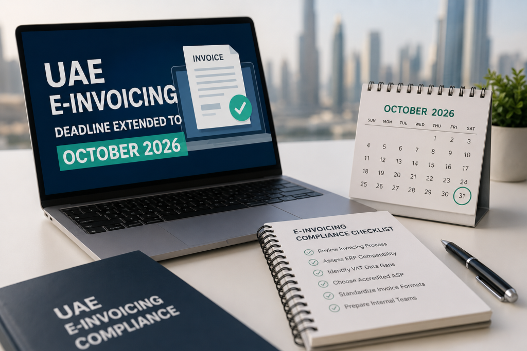Image that illustrates that the UAE E-Invoicing Deadline has been extended to October 2026.